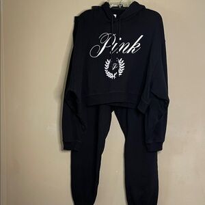 PINK Victoria's Secret Black Hoodie and Joggers Set SZ XXL